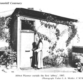 Abbot Pfanner outside the first 'abbey', 1885. (Photograph: Father L.A. Mettler, CM.M.)